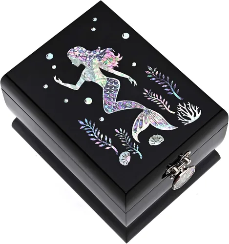 Vista 2 de MADDesign Mother of Pearl Joyero de dos niveles extraíble bandeja de anillo sirena (negro)
