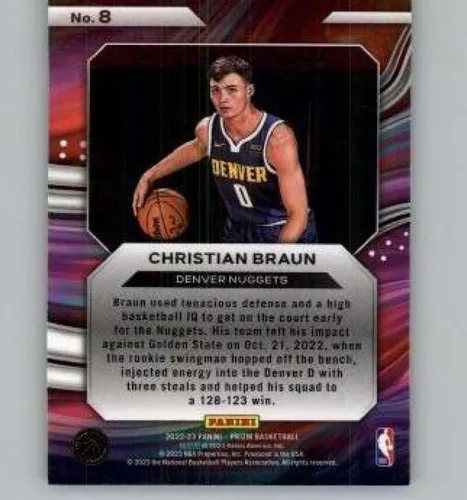 Vista 2 de Panini Prizm Instant Impact #8 Christian Braun Denver Nuggets RC Rookie NBA Baloncesto 2022-23