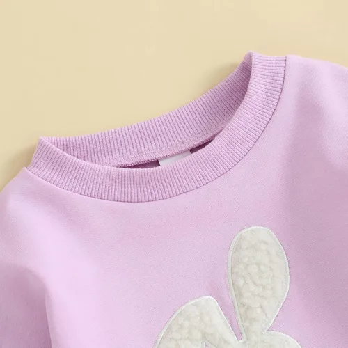 Vista 5 de FOCUSNORM Ropa de Pascua para bebé recién nacida, con bordado de conejo, sudadera con burbujas, traje de bebé niña