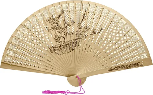 Vista 14 de FoDau770 Abanicos plegables de madera, abanicos de mano de madera clásica, con patrón de antigüedad, ventilador de mano de madera tallada hueca