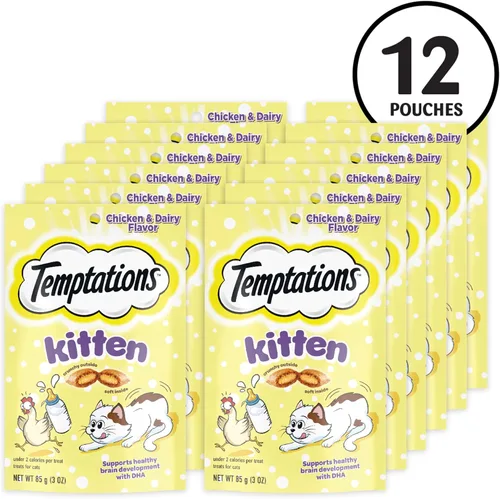 Vista 2 de Temptations Kitten Crunchy and Soft Cat Treats sabor pollo y lácteos, bolsa de 3 onzas, (paquete de 12)