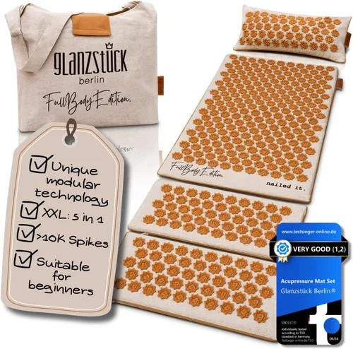 Glanzstück Berlin® Health Collection - Juego de alfombrillas de acupresión XXL para cuerpo completo para dolores de cabeza tensionales, dolor de