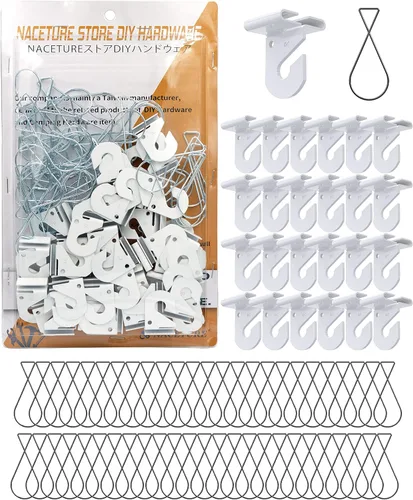 Vista 8 de Gancho de techo para colgar, 30 unidades, paquete de 10 ganchos de techo blancos resistentes y 20 clips de techo suspendidos, decoración de techo