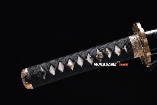 Vista 2 de MURASAME Wakizashi Sword T10 - Arcilla de acero templada real Hamon Full Tang muy afilada Negro-Shinogi