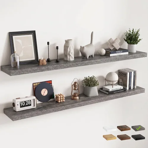 Vista 38 de 16 Inch Floating Shelves for Wall 2 Pack, 8"D Wood Grain Bathroom Shelves Acabado negro