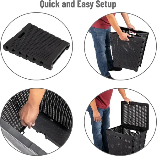 Vista 4 de Mind Reader Cesta plegable para ropa sucia de 61 litros, cesta de ropa, tapa, diseño de mimbre, plástico, 18 pulgadas de largo x 14.5 pulgadas