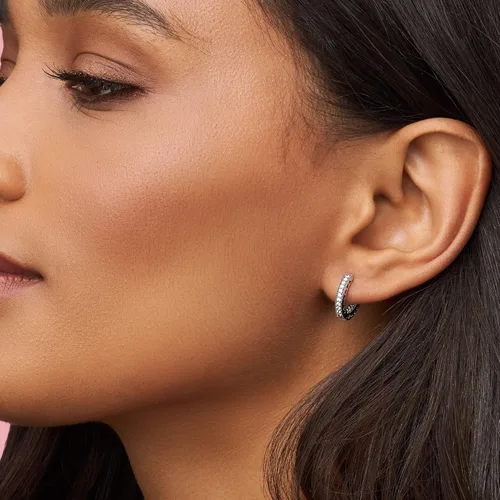 Vista 2 de PANDORA Pendientes de aro con forma de corazón pavé, elegantes aretes para mujer, gran regalo para ella, hechos con plata de ley y circonita cúbica