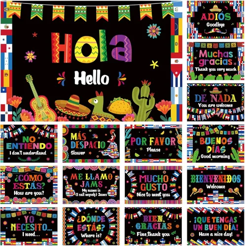 Supervitae 16 pósteres en español, decoración para el aula, palabras en español, frases, póster bilingüe de lenguaje educativo, tablón de anuncios