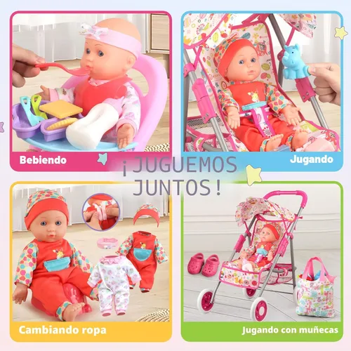 Vista 6 de Juego de Cochecito de Muñeca Bebé, Juguetes para Niñas Pequeñas de 3-5 4-6 Regalos, Juego de Muñecas Bebé con Muñeca de 12.5 Pulgadas, 1 Silla