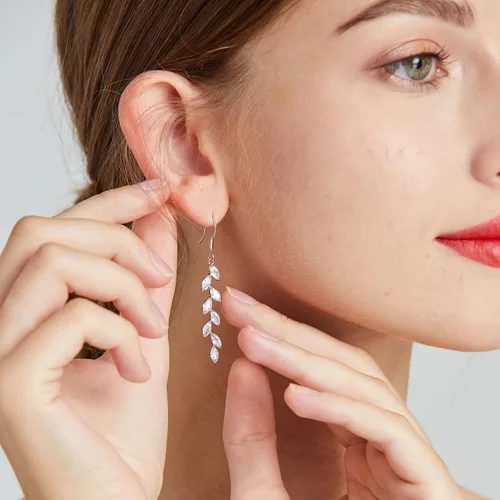 Vista 4 de Silver Dangle Earrings for Wedding Bridesmaid - Rhinestone, Dangling, Prom Earrings