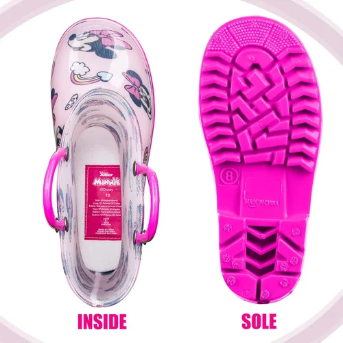 Vista 7 de Disney Minnie Mouse - Botas de lluvia de PVC para niñas, ligeras e impermeables, con asa fácil de poner, para niños pequeños y pequeños, color rosa