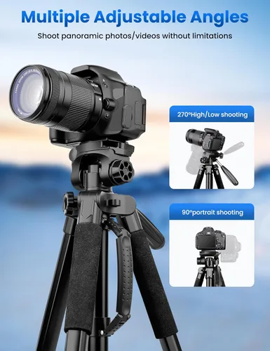 Vista 8 de Trípode para cámara, trípode de cámara de 72 pulgadas de alto con control remoto, soporte de cámara compacto profesional resistente para teléfono