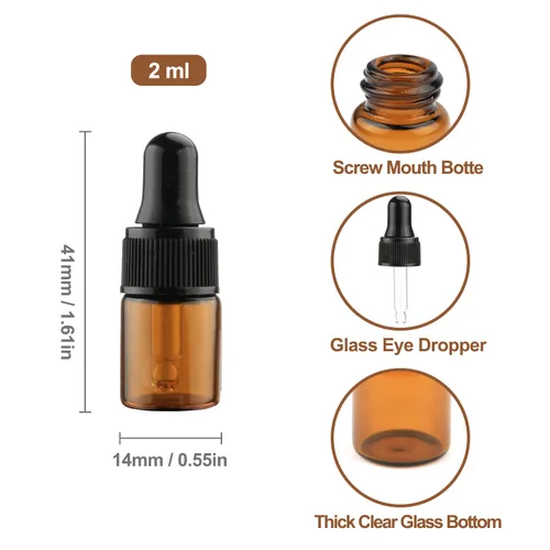 Vista 2 de 15 unidades de botellas de vidrio ámbar con cuentagotas de 1 ml, 2 ml, 3 ml, 5 ml. Botellas cuentagotas mini para aceites esenciales, frascos