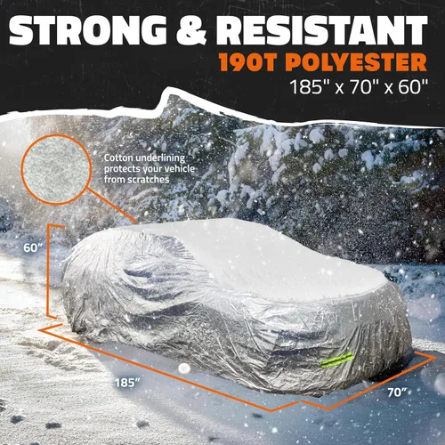 Vista 4 de Mockins - Funda para automóvil de poliéster plateado 190T, para todo tipo de clima, transpirable e impermeable, protegerá tu vehículo contra el clima