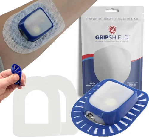 Vista 12 de Omnipod Grip Shield con anillo cómodo. Diseñado por Deck My Diabetes. Aplicación reutilizable y flexible con una sola mano