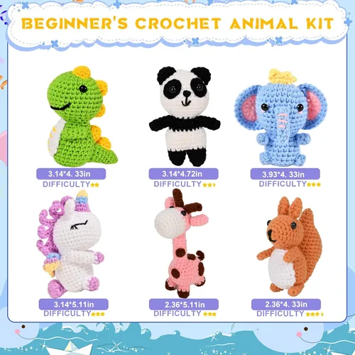 Vista 2 de Alutaba Kit de ganchillo de 6 piezas para principiantes, kits de animales de ganchillo para adultos con tutoriales de videos paso a paso, kit
