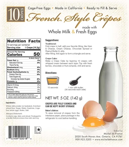 Michel De France Crepes totalmente naturales, sin conservantes, listos para comer, crepes de 5 onzas, perfectos con mermelada, bayas crean pastel