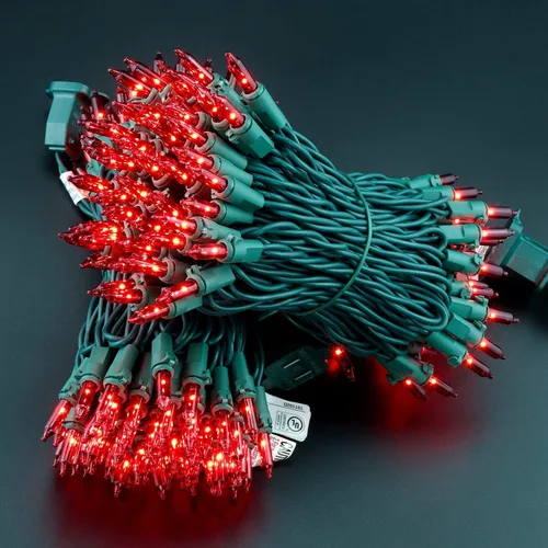 Vista 3 de Luces de Navidad incandescentes en tira con cable en verde. Rojo