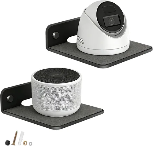 Vista 7 de Soporte de pared para altavoz pequeño con almohadilla EVA, estante de metal de 4.25 x 4.1 pulgadas para altavoz Bluetooth, cámara web, relojes