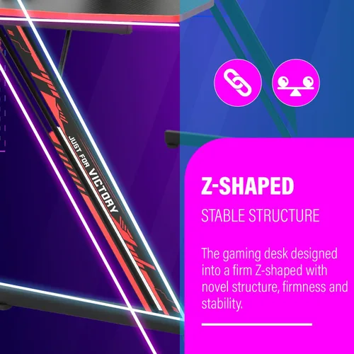 Vista 14 de PayLessHere Mesa de juego de 39 pulgadas Azul Escritorio para computadora en forma de Z con marco de acero, gancho para auriculares, pies