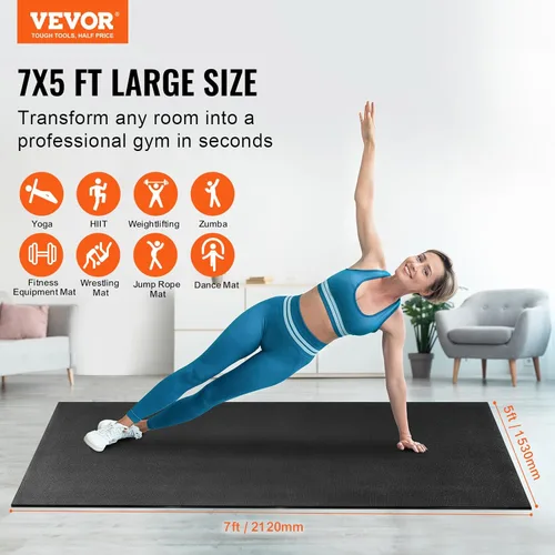 Vista 2 de VEVOR Large Exercise Mat, 12'x6'/10'x6'/9'x6'/8'x6'/8'x5'/7'x5'/6'x4' (7mm) Extra Thick, Non Slip High Density Premium Workout Mat, Exercise Yoga