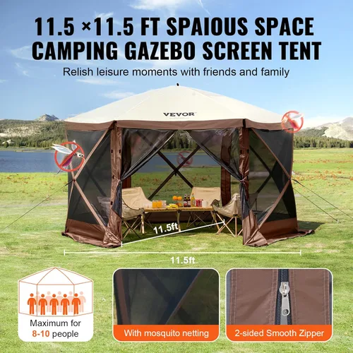 Vista 2 de VEVOR Gazebo Emergente con Pantalla de 6 Lados, Refugio Solar con 6 Telas de Privacidad Removibles contra el Viento y Ventanas de Malla, Carpa