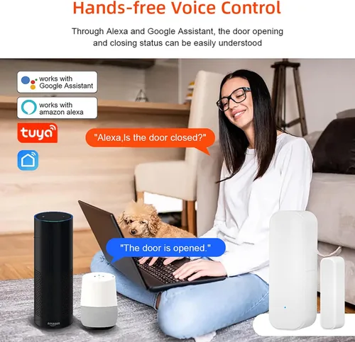 Vista 2 de Sensor de puerta WiFi, sensor inteligente de puerta de ventana, sensor de contacto Alexa para seguridad del hogar, detector de apertura de puerta