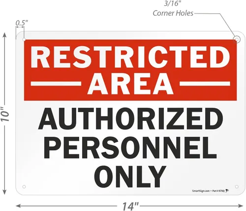 Vista 3 de SmartSign Letrero de metal con texto en inglés "Restricted Area - Authorized Personnel Only" de 10 x 14 pulgadas, aluminio laminado a prueba