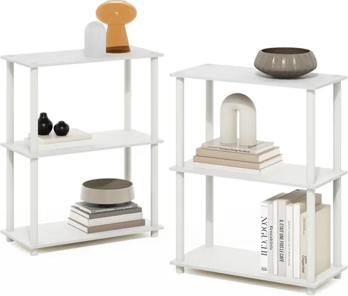 Vista 23 de Furinno Turn-N-Tube - Mesa auxiliar ovalada moderna sin necesidad de herramientas, color blanco, blanco virgen