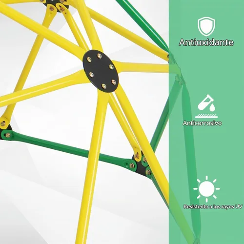 Vista 5 de Olakids Cúpula de escalada con tobogán, para niños al aire libre, gimnasio, cúpula geométrica, marco de acero, estructura de escalada de 8 pies Verde