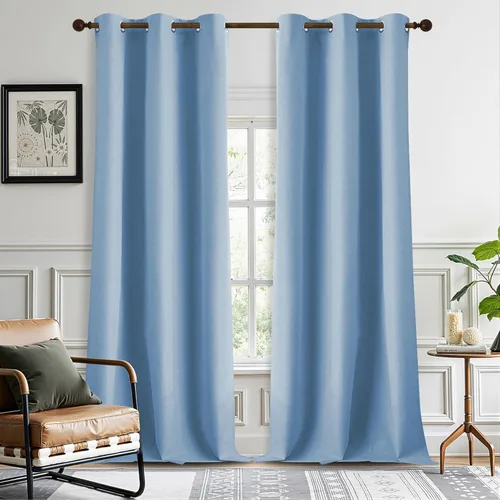 Vista 30 de DONREN Cortinas opacas completas para dormitorio, aislamiento térmico y reducción de ruido, cortinas de lino con ojales para sala de estar y Negro