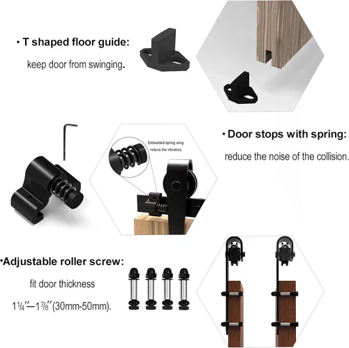 Vista 6 de TSMST Kit de herrajes para puerta de granero de 6 pies, riel de puerta corredera resistente para puerta de madera individual de 36 pulgadas, fácil