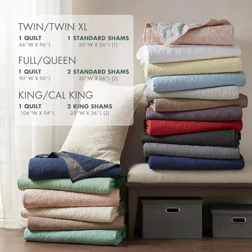Vista 5 de Madison Park Juego de Edredón King Reversible de Damasco Acolchado Cobertor para Cama Tamaño King, Edredones Rellenos de Algodón, Todas
