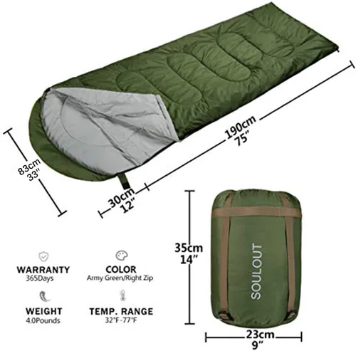 Vista 2 de 3-4 Season Sleeping Bag for Adults & Kids, Lightweight Warm Cold Weather Camping Bag with Waterproof Compression Sack – Portable for Hiking