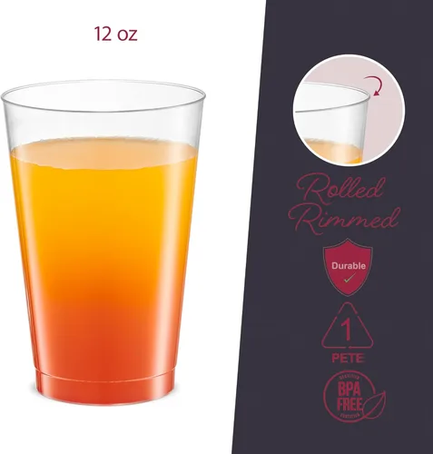 Vista 2 de PLASTICPRO Vasos desechables de plástico transparente de 12 onzas para fiestas y bodas, paquete de 50