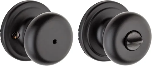 Vista 7 de Kwikset Hancock - Pomo de puerta simulado, manija de una sola cara para armarios, puertas dobles francesas y despensa, pomo de puerta interior negro