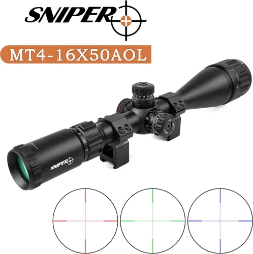 Vista 2 de SNIPER Mira para rifle 4-16x50 AOL/Mira de rifle de caza/Retícula iluminada Mil Dot roja y verde/Lente completamente recubierta/Objetivo ajustable