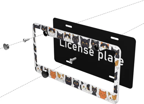 Vista 6 de Marco de matrícula de gato con dibujos animados de animales y gatos, personalizable, marcos de matrícula de acero inoxidable a prueba de óxido
