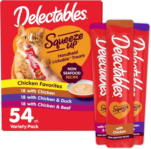 Vista 9 de Delectables Squeeze Up - Paquete variado de golosinas para gatos para lamer sin mariscos, 20 unidades (paquete de 1)