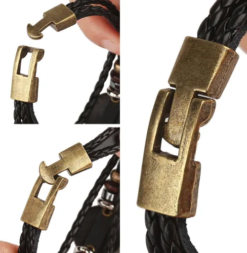 Vista 35 de Hamoery Pulsera de cuero de aleación punk para Constellation trenzada pulsera pulsera brazalete