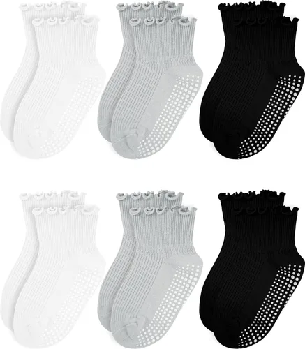 Vista 10 de Calcetines con volantes para niñas – Calcetines antideslizantes con puños – Calcetines de algodón suave con volantes para interiores