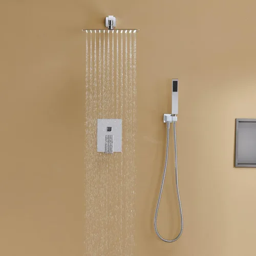 Vista 4 de Sistema de ducha de lluvia de 12 pulgadas, juego combinado de ducha cromado, grifos de baño con cabezal de ducha de lluvia y ducha de mano