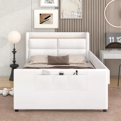 Vista 124 de Elegante cama con plataforma tapizada de terciopelo de tamaño Queen con cabecero, para niños, niñas y adolescentes (beige @cabecero/, Queen)