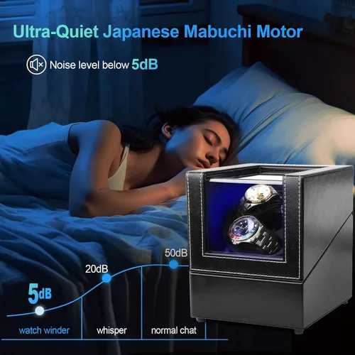 Vista 2 de J&T Technology Enrollador de reloj para relojes automáticos, enrollador automático de reloj con luz LED, caja de reloj giratoria con motor