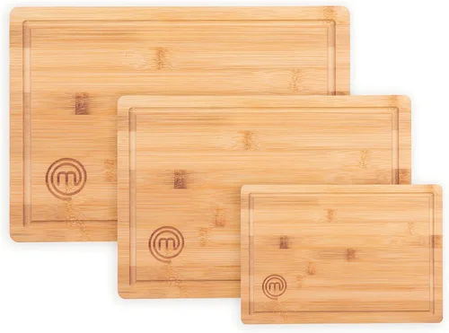 MasterChef Tablas de cortar de bambú para cocina, juego de 3 tablas de cortar de madera, superficie natural, orgánica y segura para alimentos,