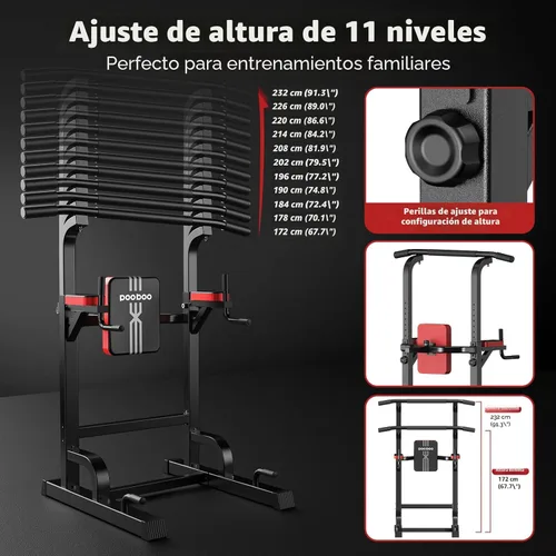 Vista 2 de Pooboo Power Tower Dip Station Pull Up Bar for Fitness Home Gym Workout,450 Pounds Multi-Function Adjustable Height Fitness Strength Training