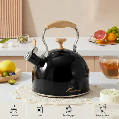 Vista 2 de Hervidor de té, hervidor de té silbante de acero inoxidable, 2.5 cuartos de galón/2.4 L, estufa para inducción y estufa de gas, tetera para estufa