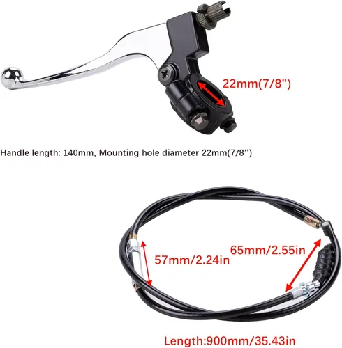 Vista 2 de Palanca de embrague izquierda para manillar de 7/8 pulgadas y cable de embrague de 39 pulgadas con ajustador compatible con motocicletas