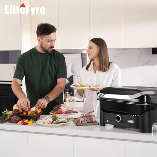 Vista 8 de Volteq - Parrilla eléctrica con control inteligente Tem para apartamentos, 6 en 1, sin humo, compacta para patio, barbacoa para balcón y terraza