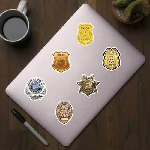 Vista 3 de 500 calcomanías para insignia de policía, sello redondo estético, calcomanías autoadhesivas para decoración de fiestas de Navidad, sobres de álbumes